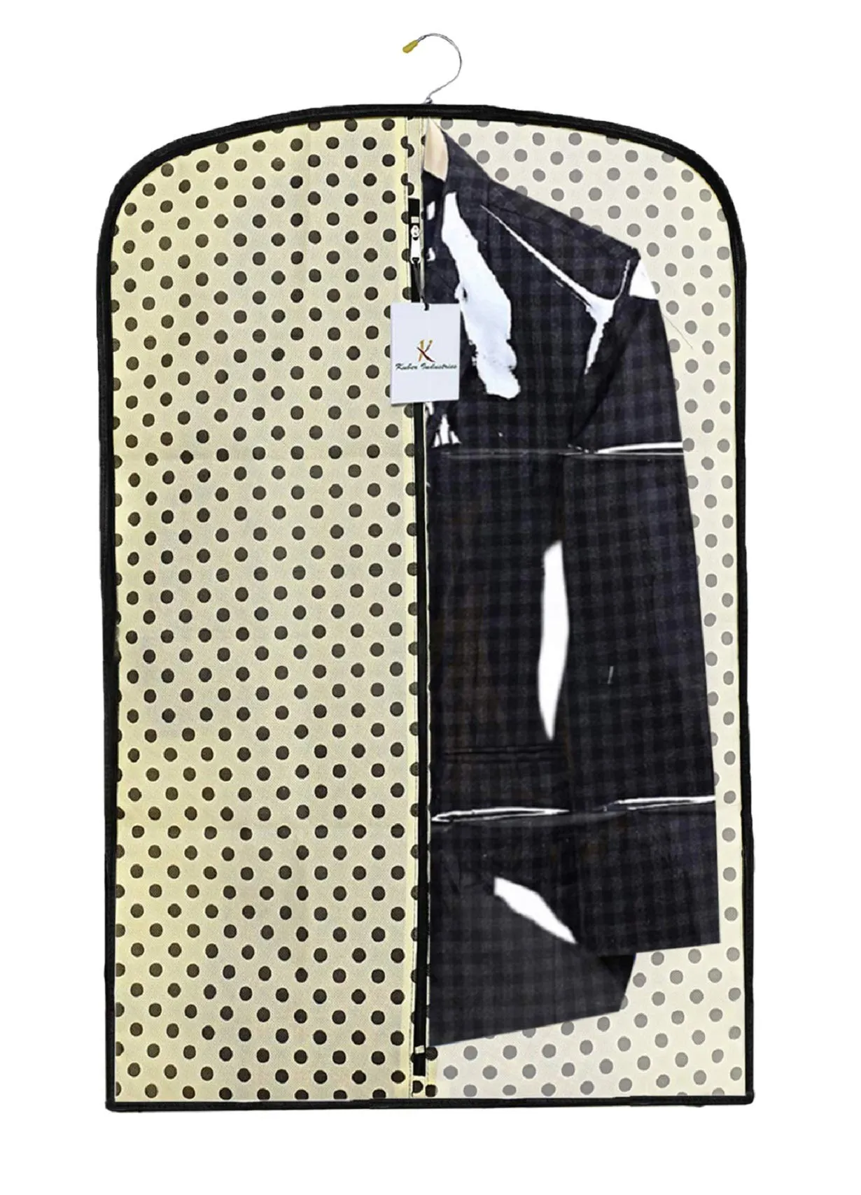Kuber Industries Polka Dots Printed 3 Pieces Half Transparent Non Woven Men's Coat Blazer Cover (Cream) -CTKTC41995