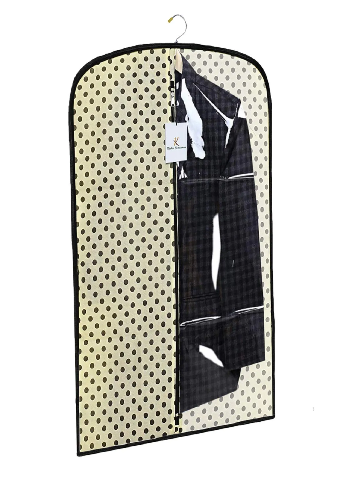 Kuber Industries Polka Dots Printed 3 Pieces Half Transparent Non Woven Men's Coat Blazer Cover (Cream) -CTKTC41995