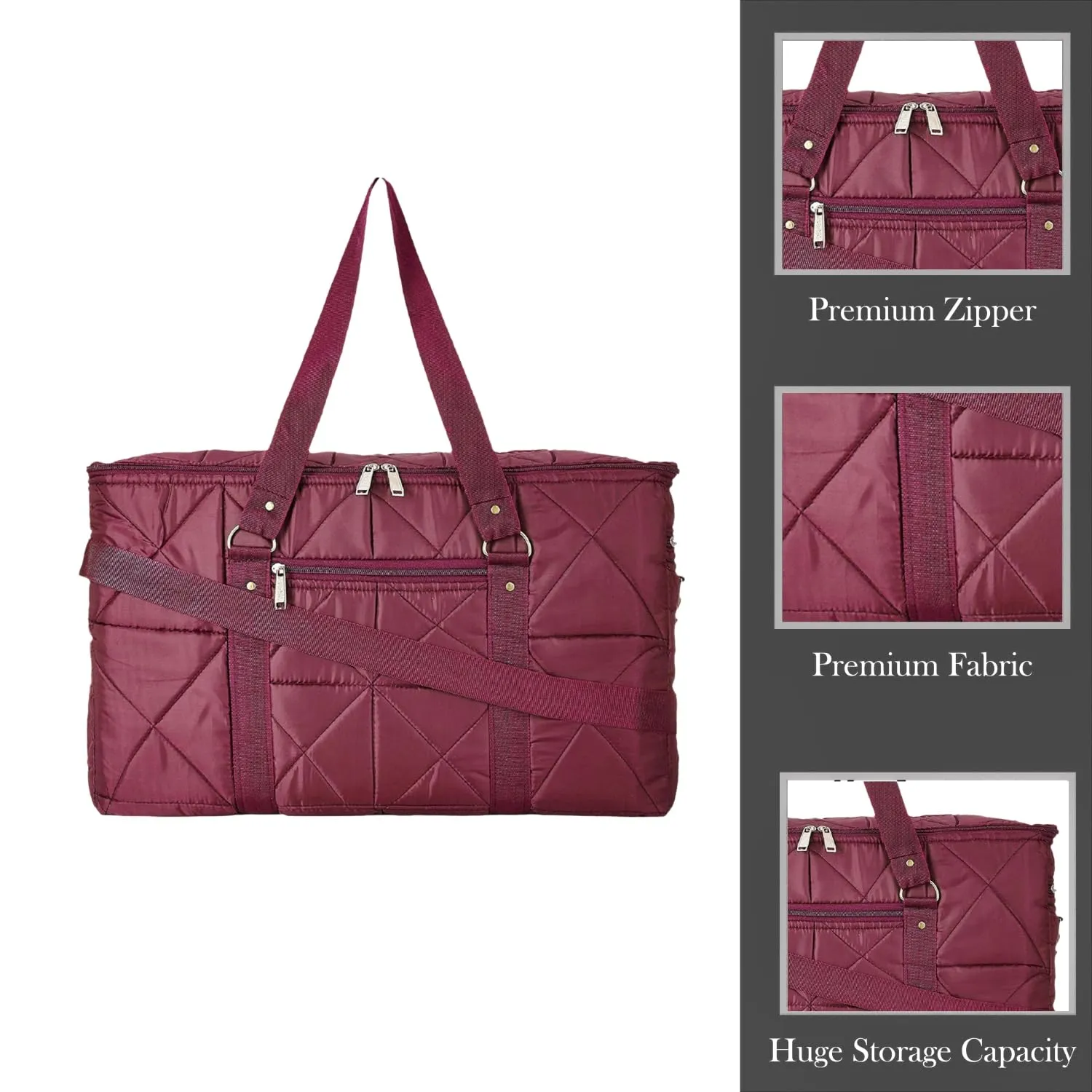 Kuber Industries Storage Duffle Bag | Parachute Travel Storage Bag | Storage Organizer for Clothes | Storage Carrying Bag with Handle | Zipper Closure Storage Bag for Clothes | Maroon