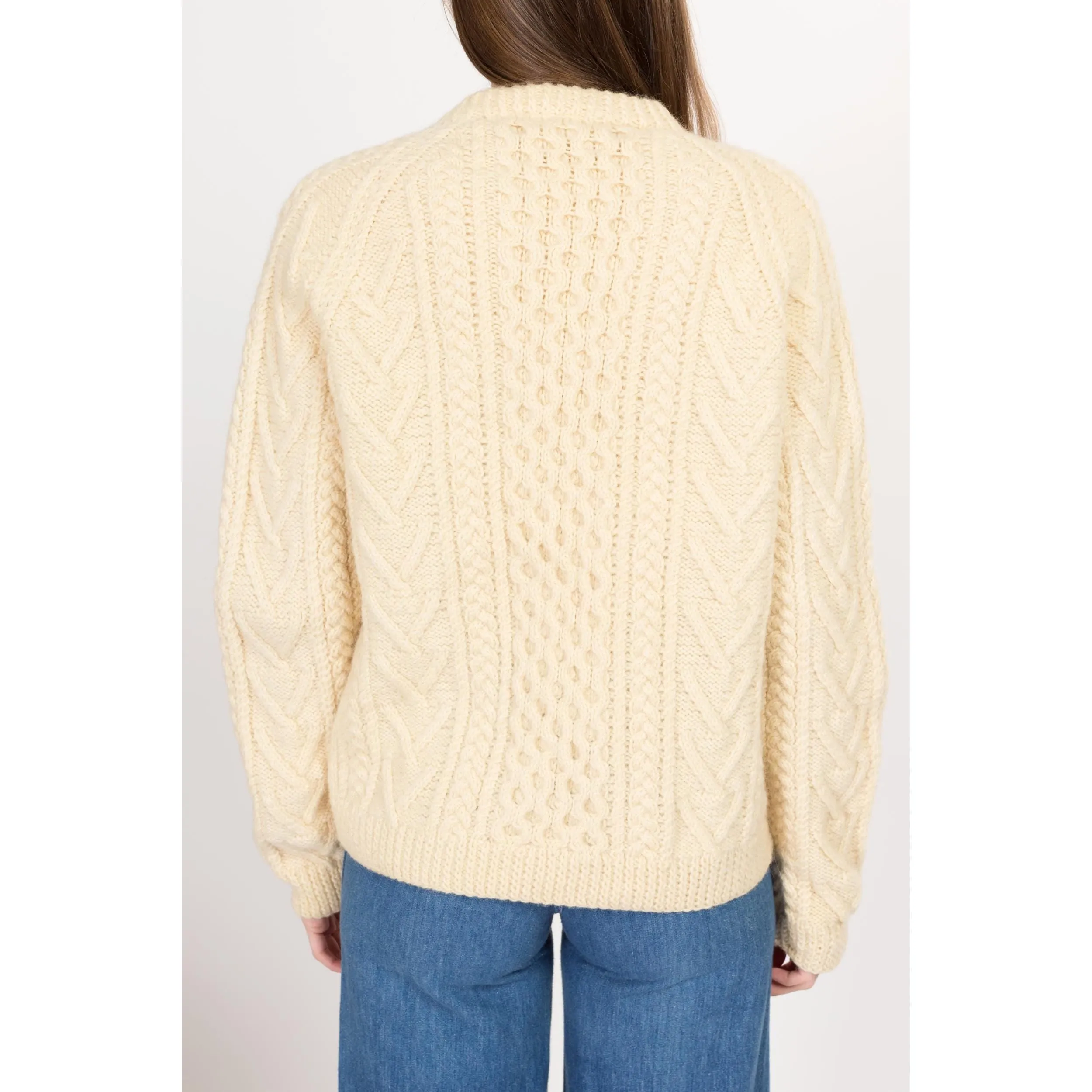 Large Vintage Irish Cable Knit Wool Fisherman Cardigan