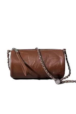 Leather Duffle Crossbody Bag with Chain