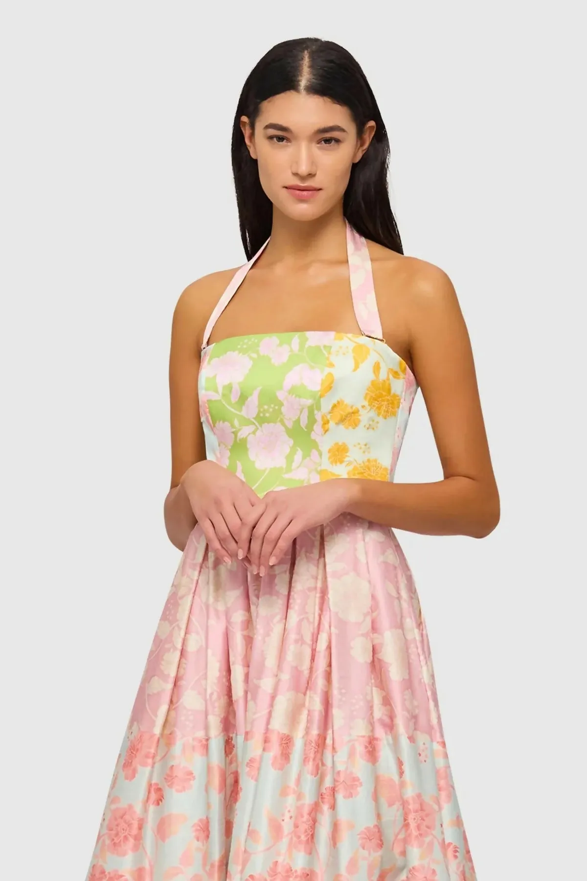 Leo Lin Ana Halterneck Maxi Dress in Anamone Splice Print