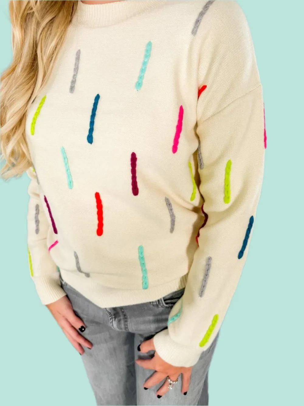 Lipscomb Cream Color Drop Sweater