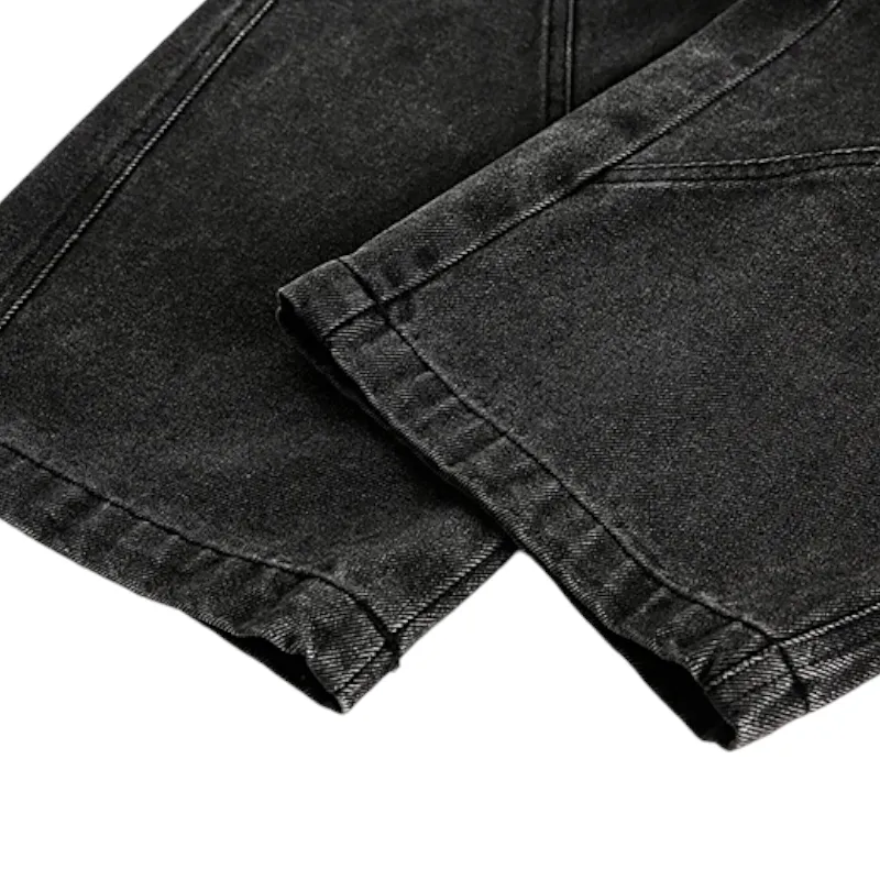 Loose fit washed denim curve seams jean