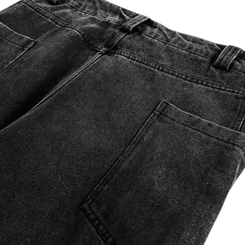 Loose fit washed denim curve seams jean