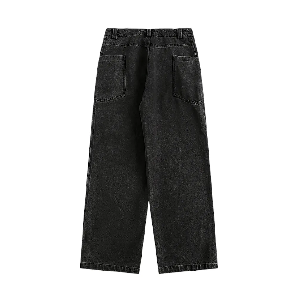 Loose fit washed denim curve seams jean