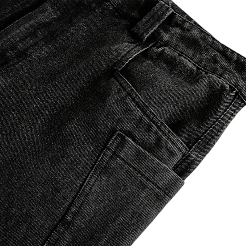 Loose fit washed denim curve seams jean