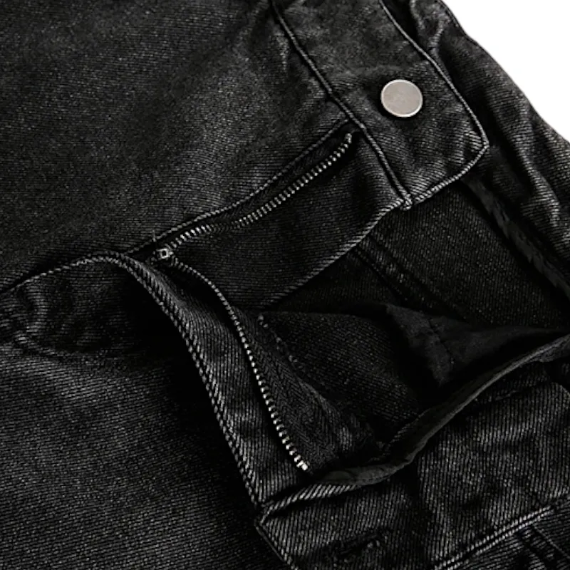 Loose fit washed denim curve seams jean
