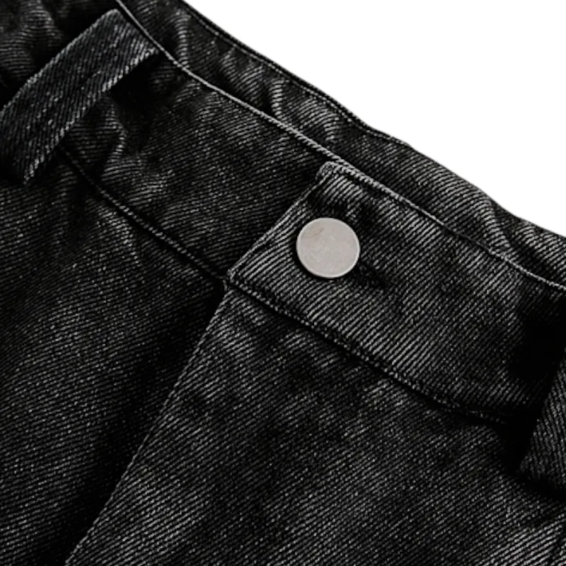 Loose fit washed denim curve seams jean