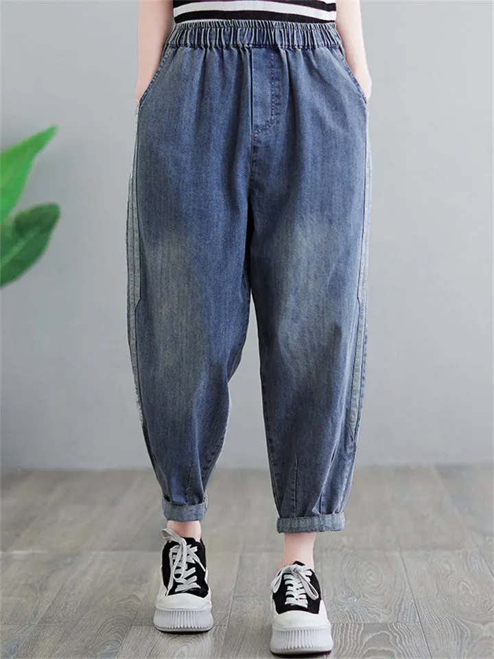 Loose Large Size Splicing Ladies Jeans