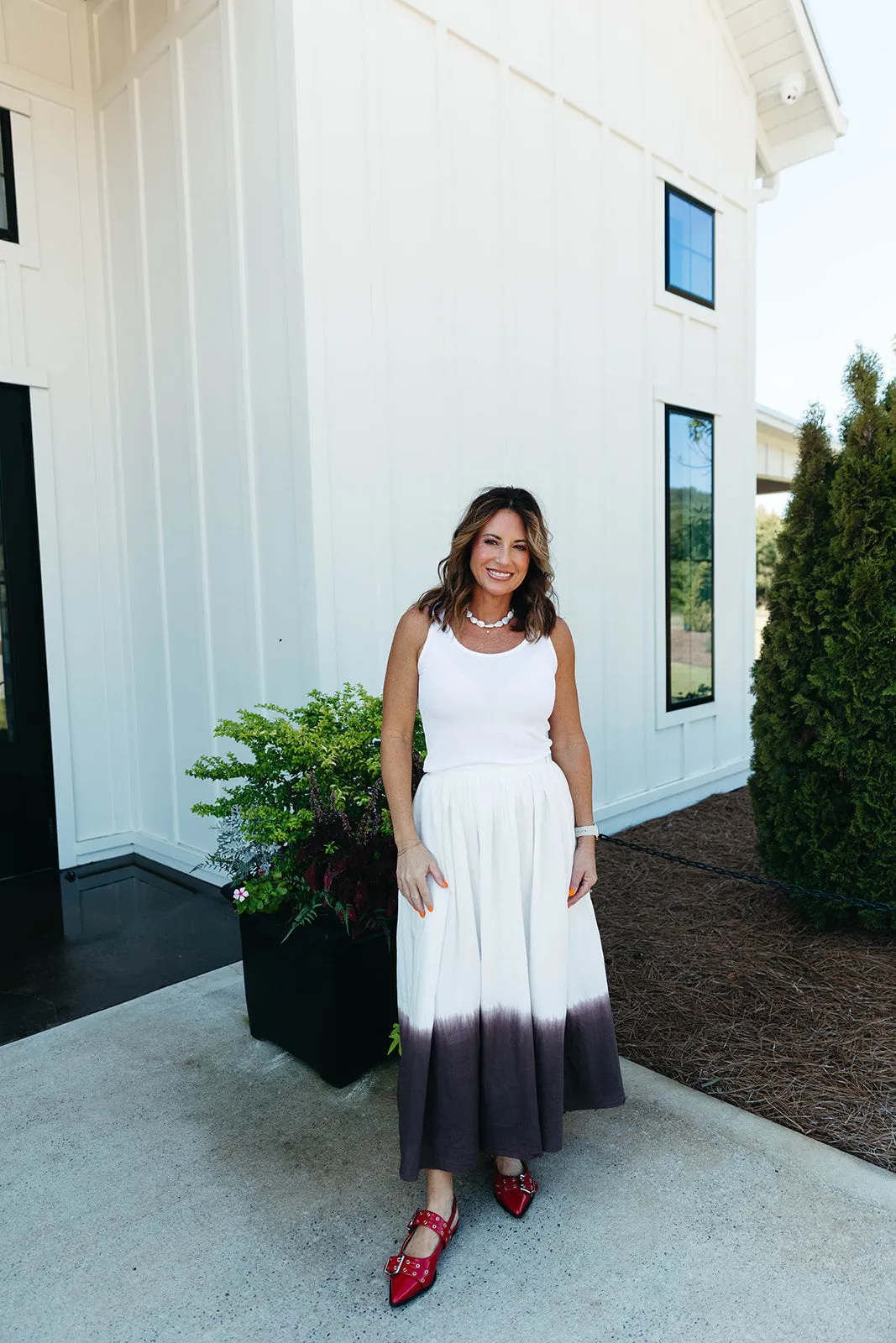 Lora Midi Skirt - Off White/Brown