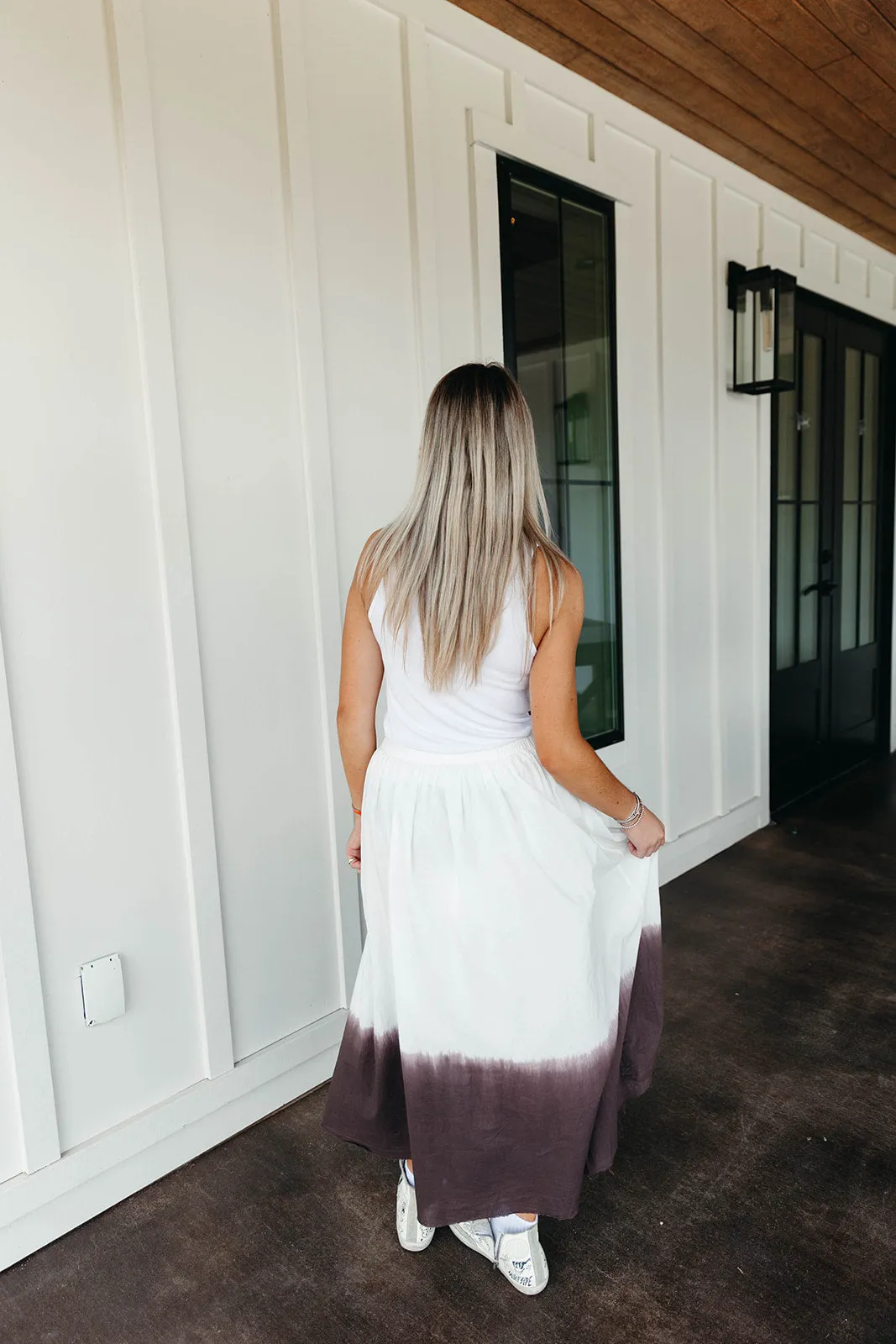 Lora Midi Skirt - Off White/Brown