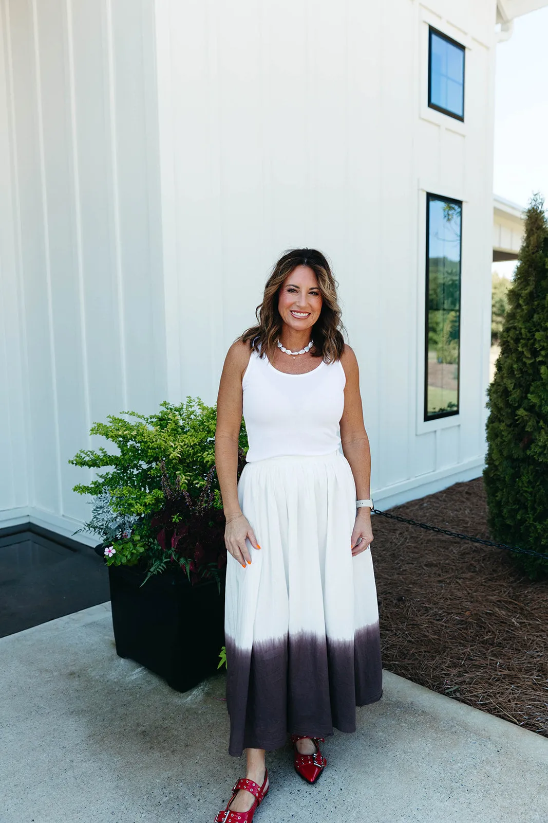 Lora Midi Skirt - Off White/Brown