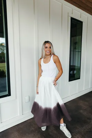 Lora Midi Skirt - Off White/Brown