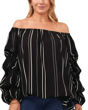 Marie Bubble Sleeve Stripe Blouse | 060-RICH BLACK