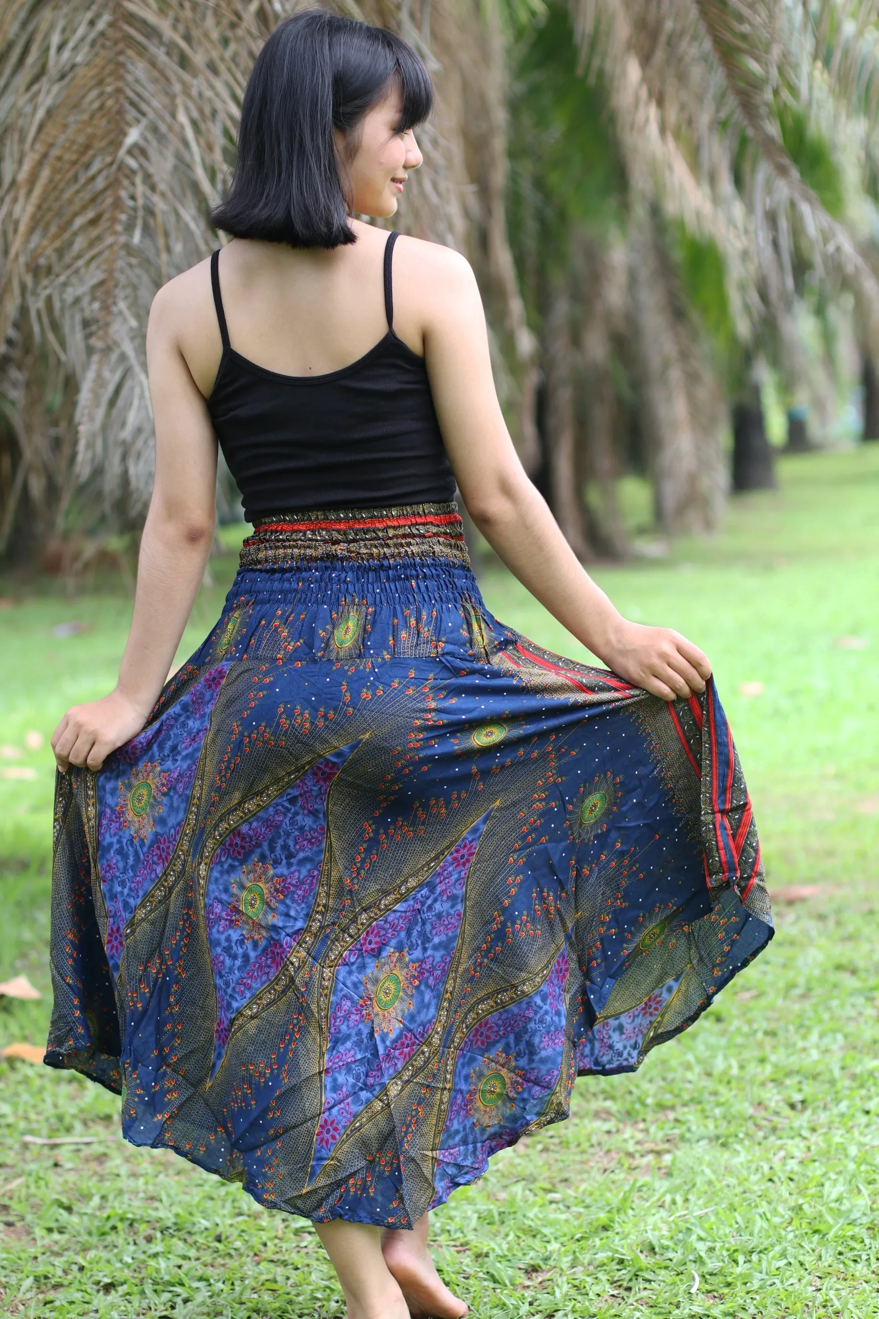 Maxi dresses Women Boho Bohemian Floral Peacock Gypsy Long Skirts