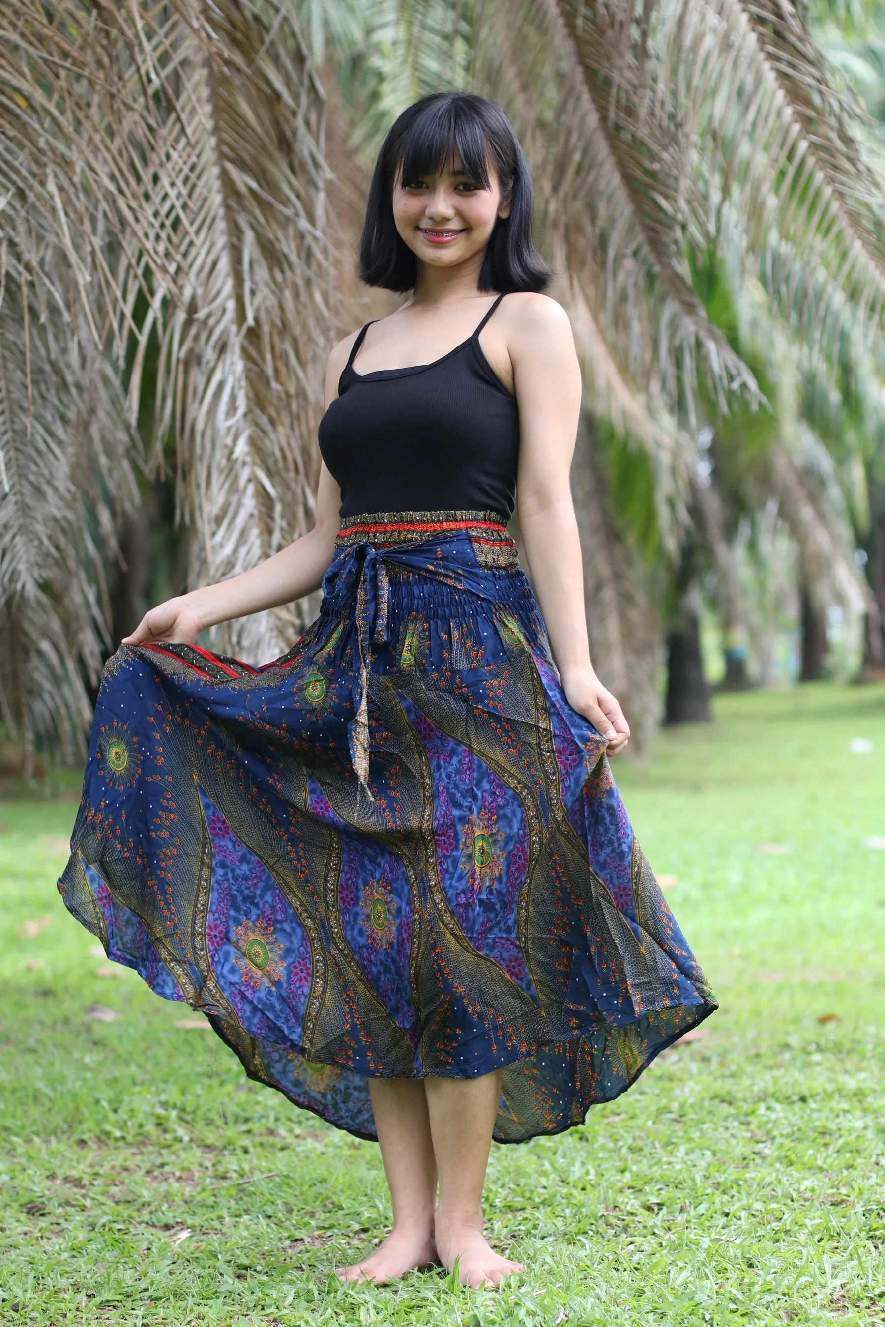Maxi dresses Women Boho Bohemian Floral Peacock Gypsy Long Skirts