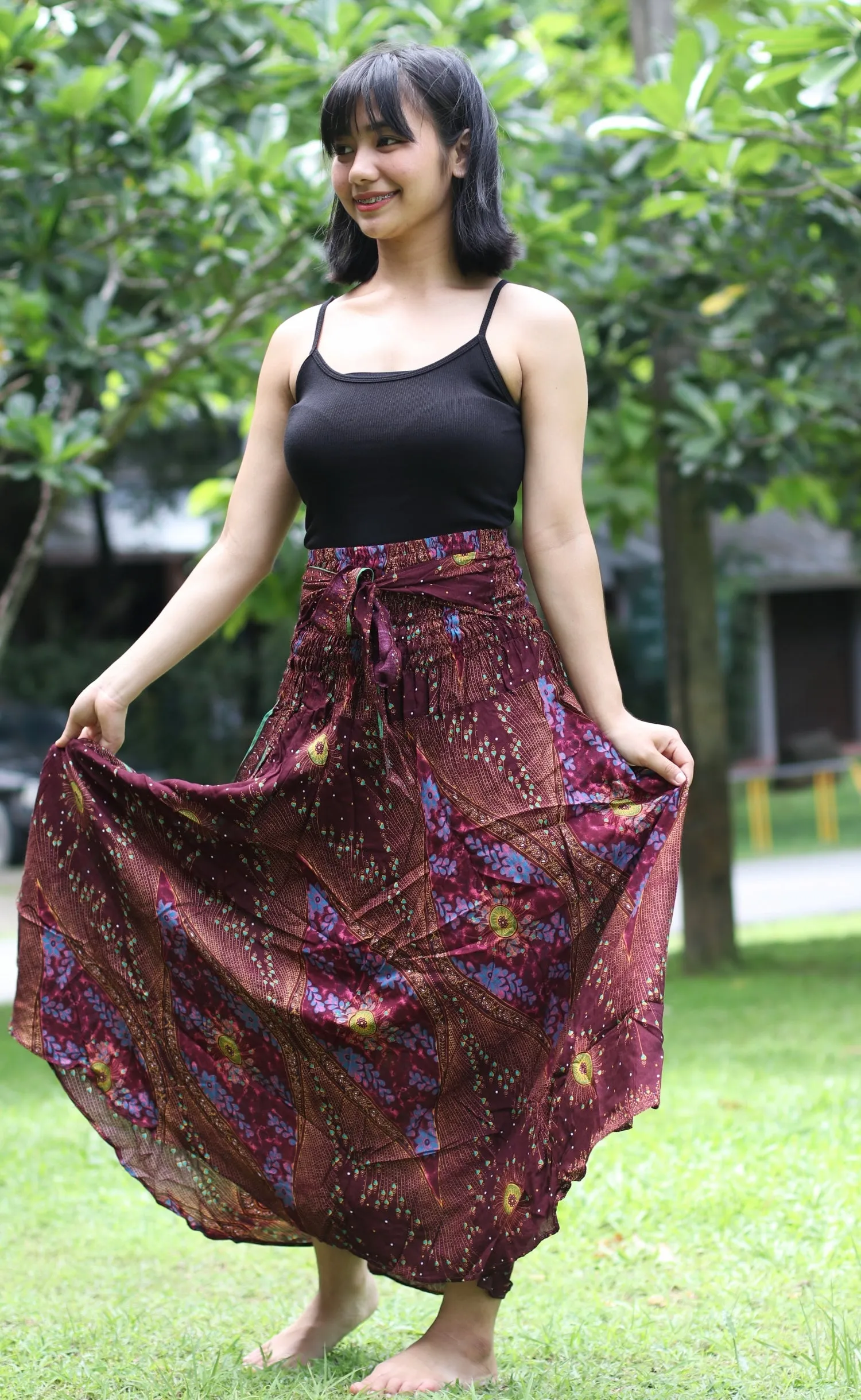 Maxi dresses Women Boho Bohemian Floral Peacock Gypsy Long Skirts