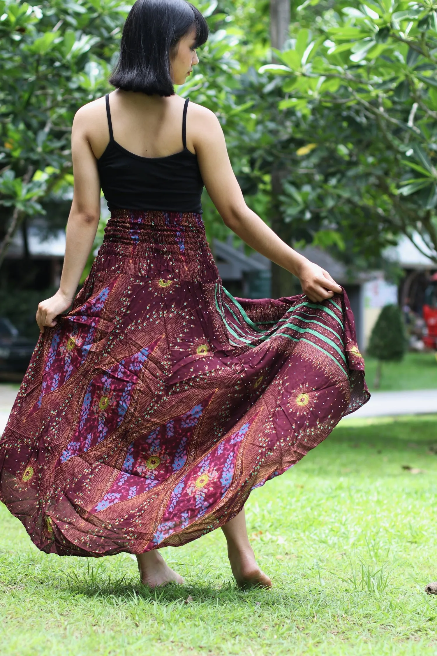 Maxi dresses Women Boho Bohemian Floral Peacock Gypsy Long Skirts