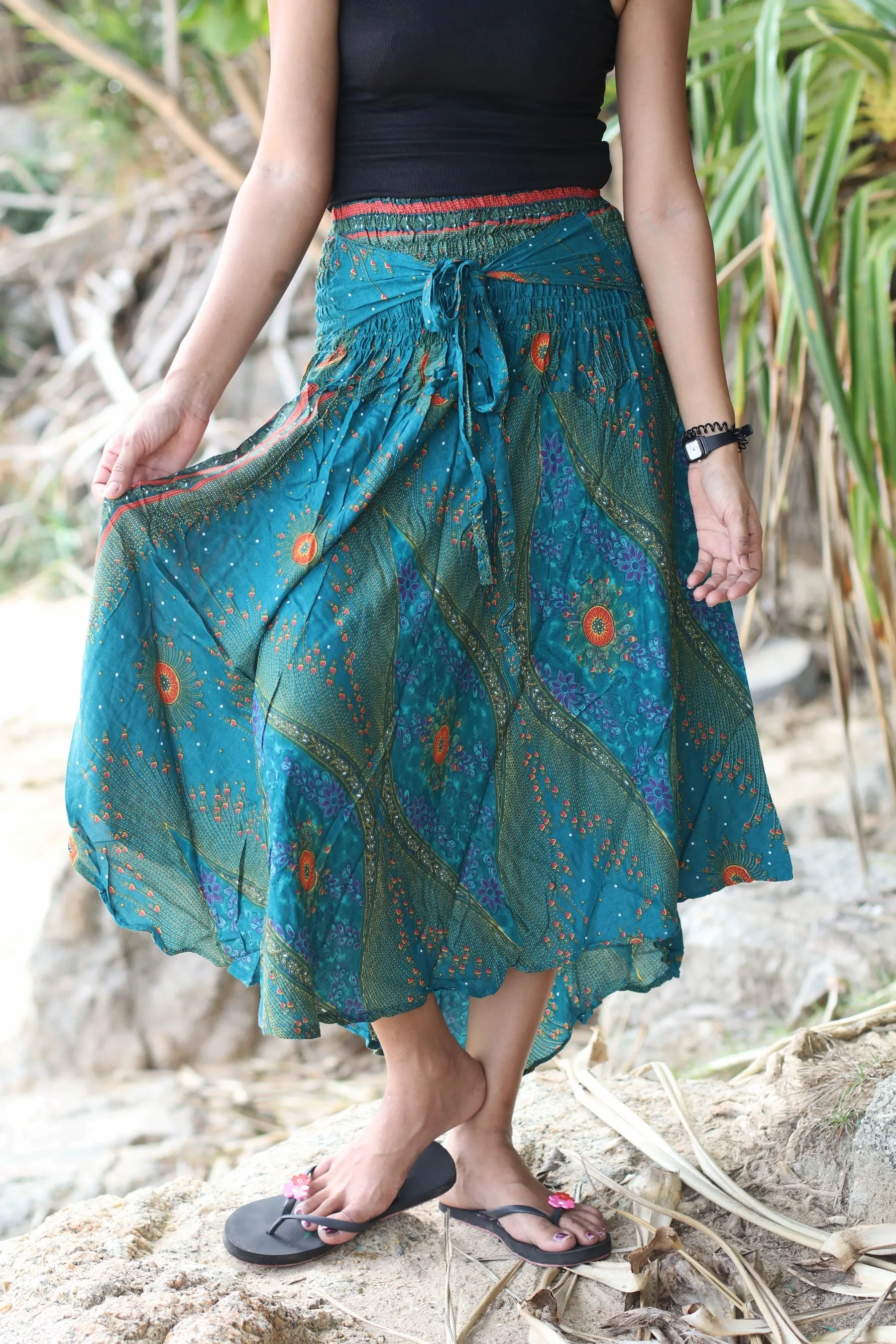 Maxi dresses Women Boho Bohemian Floral Peacock Gypsy Long Skirts