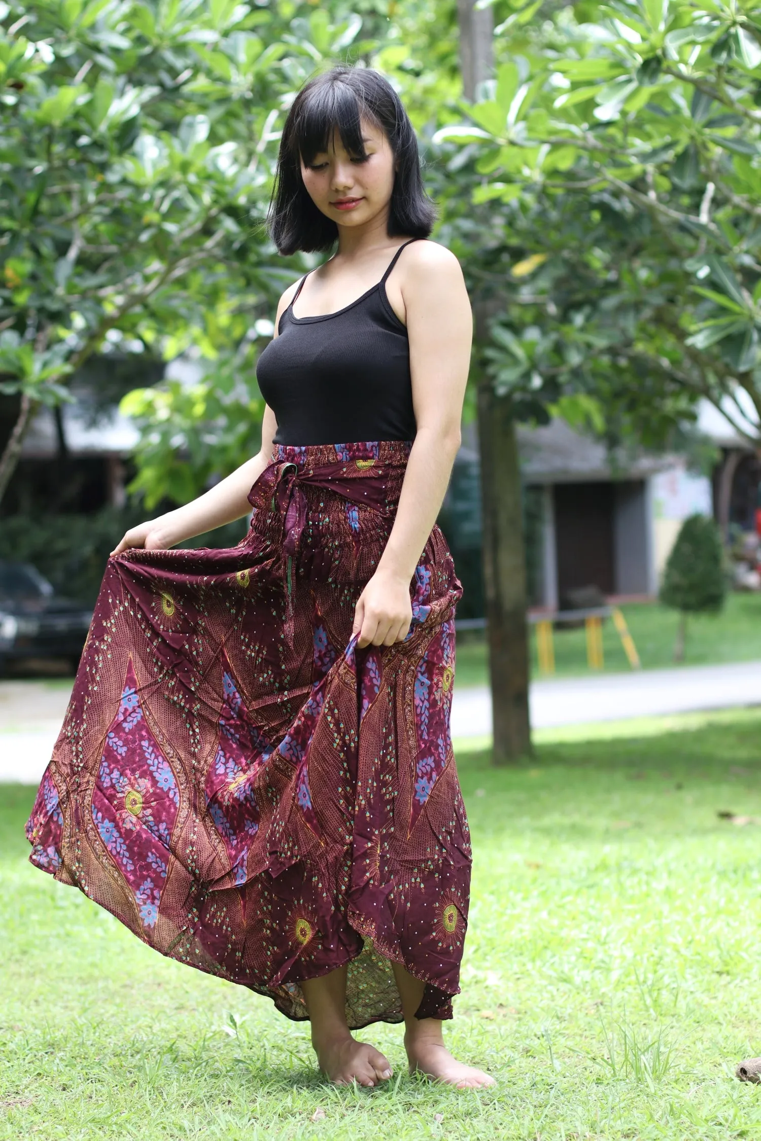 Maxi dresses Women Boho Bohemian Floral Peacock Gypsy Long Skirts