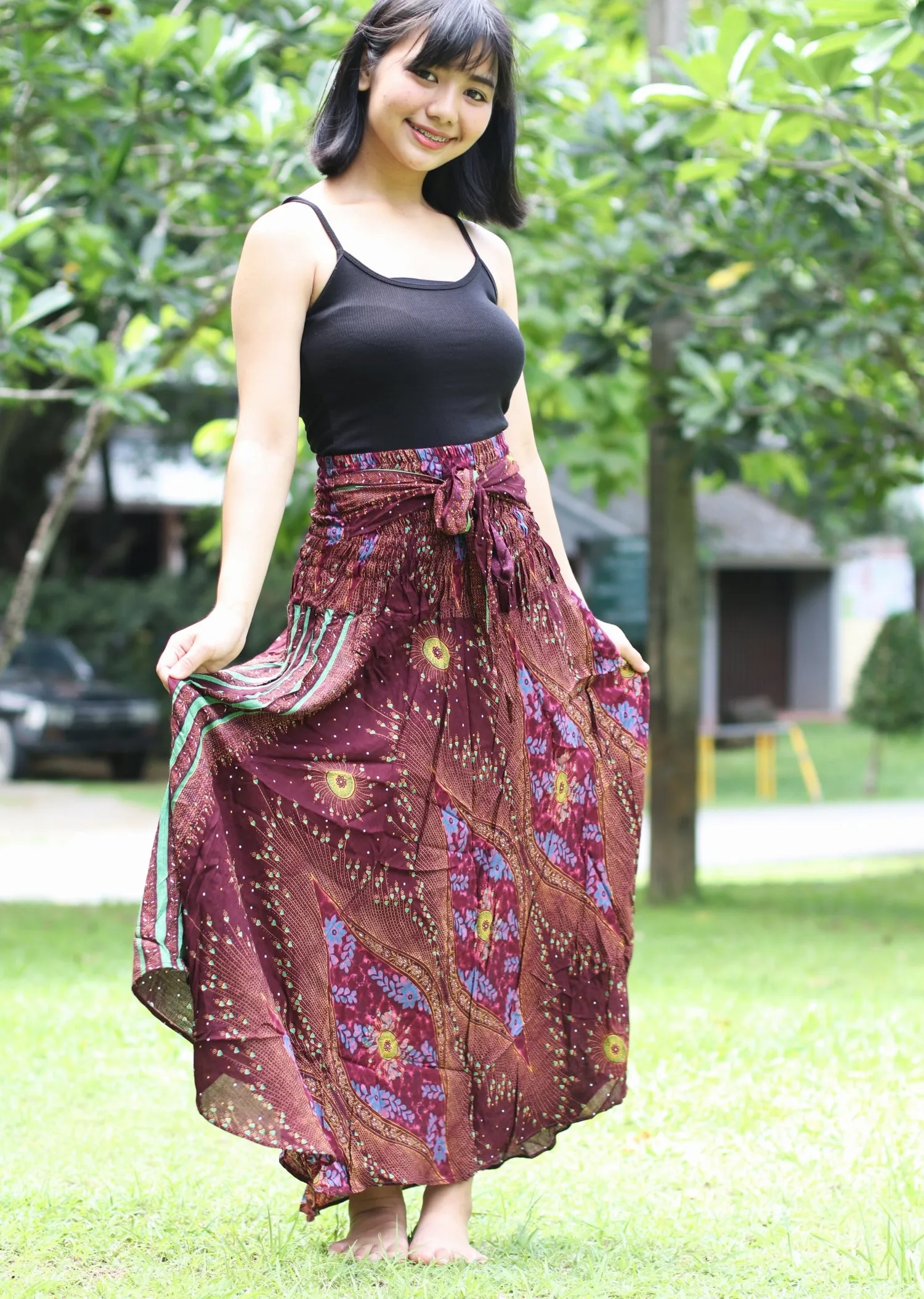 Maxi dresses Women Boho Bohemian Floral Peacock Gypsy Long Skirts