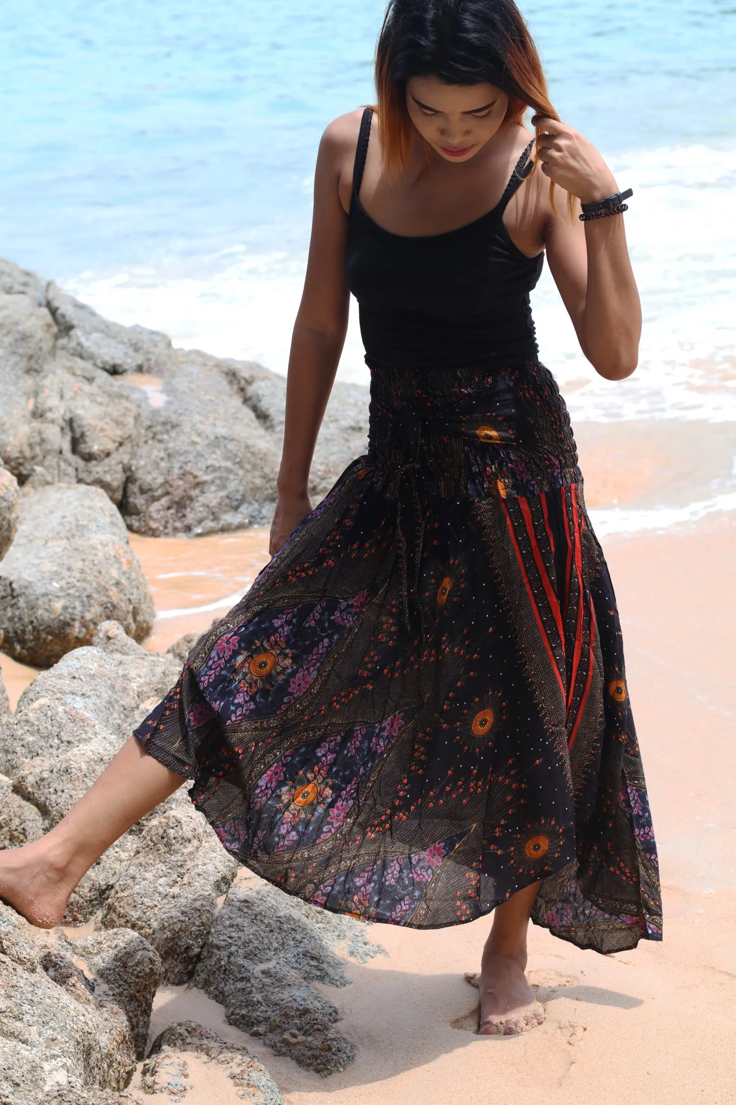 Maxi dresses Women Boho Bohemian Floral Peacock Gypsy Long Skirts