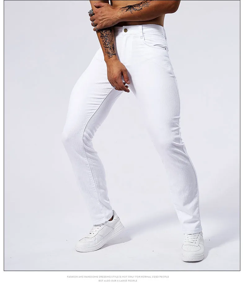 Men's White Stretch Skinny Jeans – Pure White Denim Pencil Pants