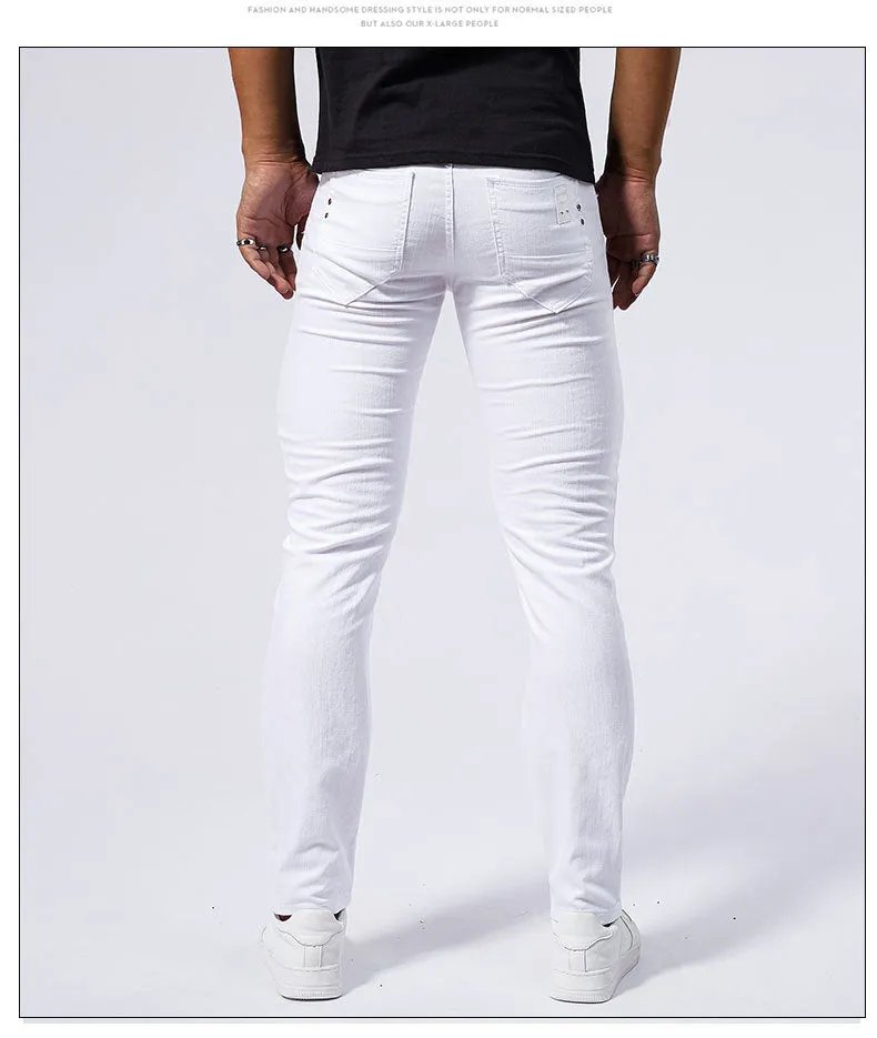 Men's White Stretch Skinny Jeans – Pure White Denim Pencil Pants