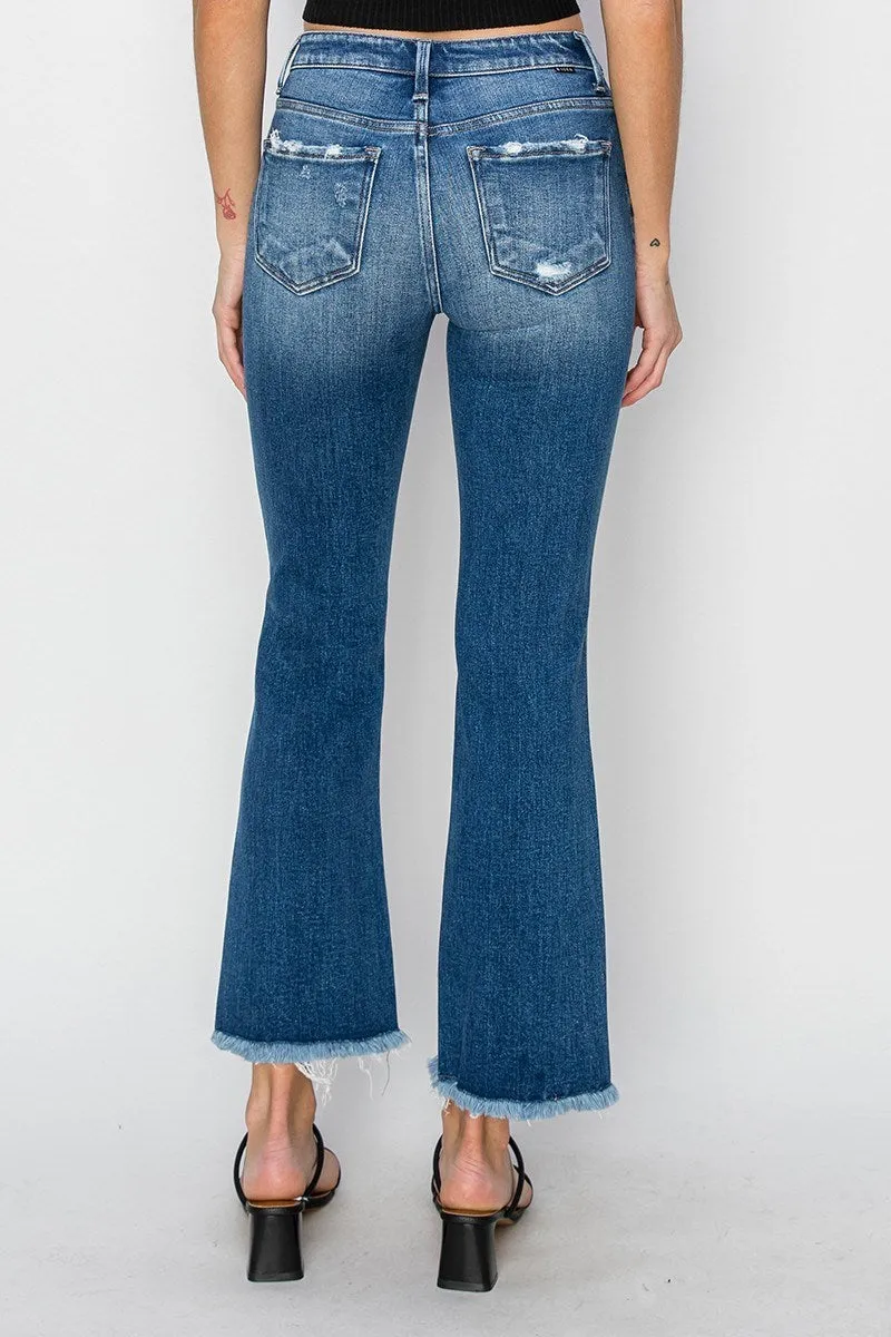 MID RISE FRAYED STEP HEM ANKLE STRAIGHT JEANS