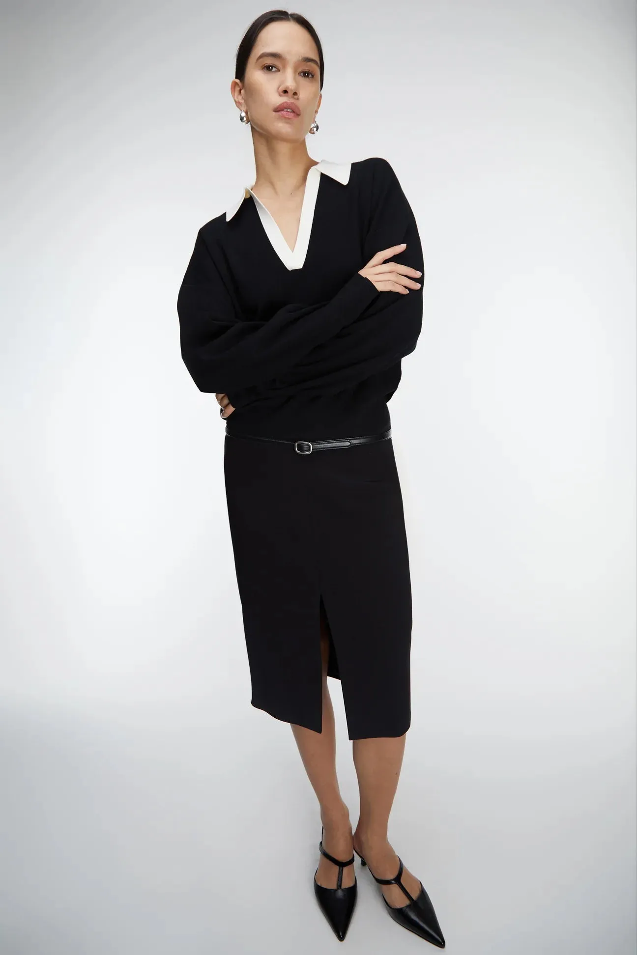 Midi Suiting Skirt With Slit