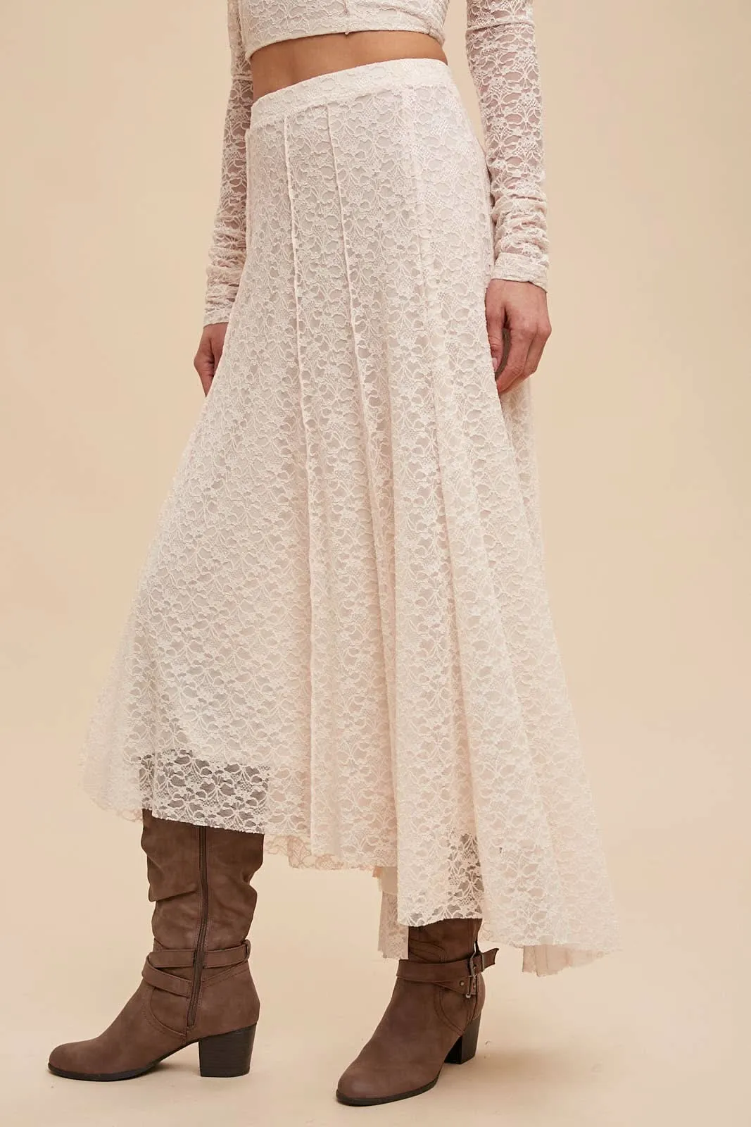 Milk Tea Lace Floral Skirt