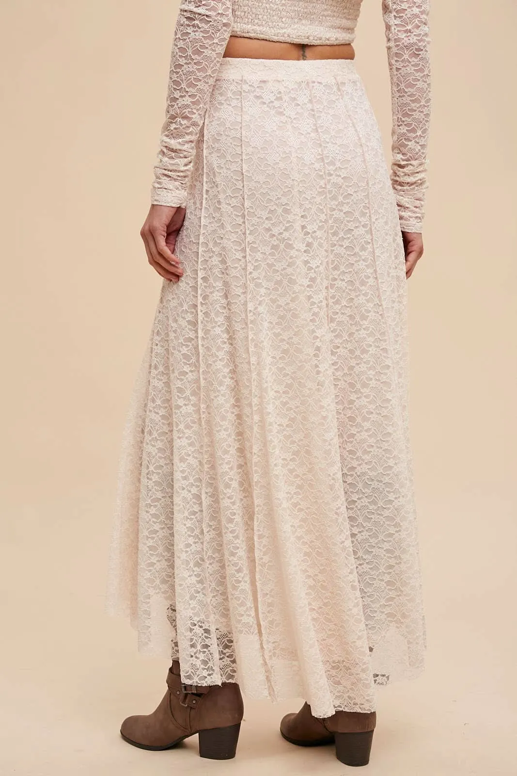 Milk Tea Lace Floral Skirt