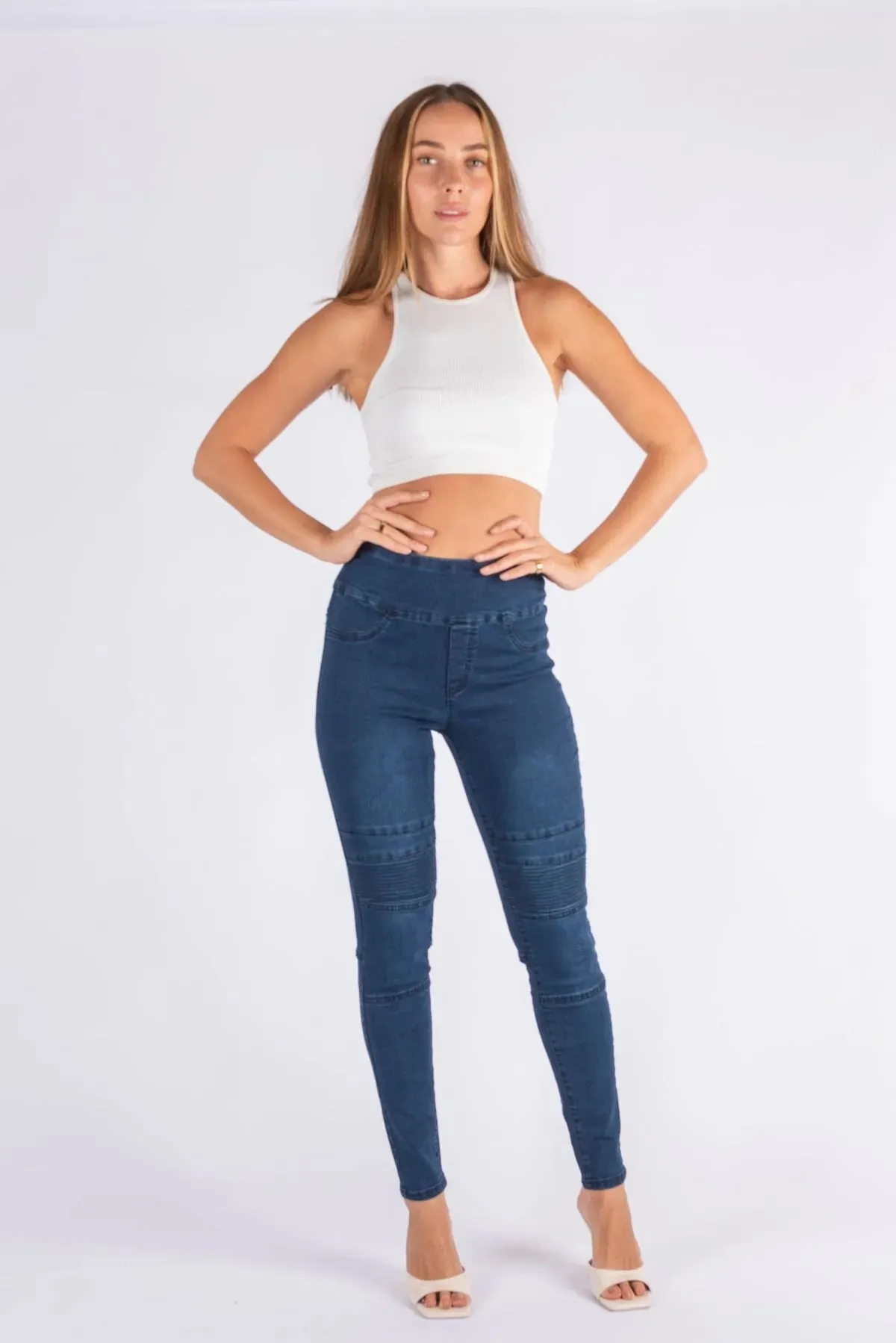 Moto Panel Jeans by Wakee - Navy Wash