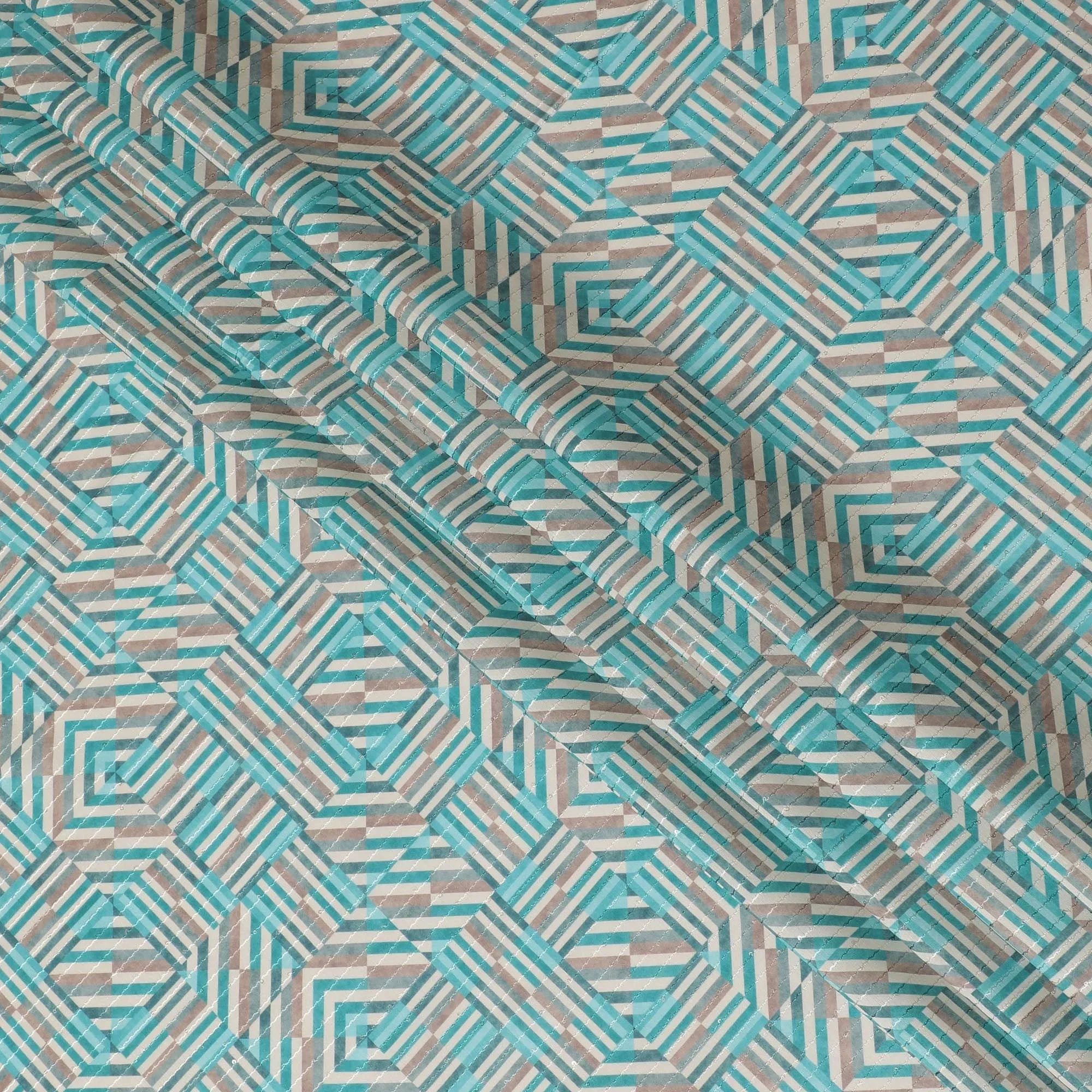 Multicolor synthetic silk fabric with same tone embroidery having sequins in stripe design-D16423