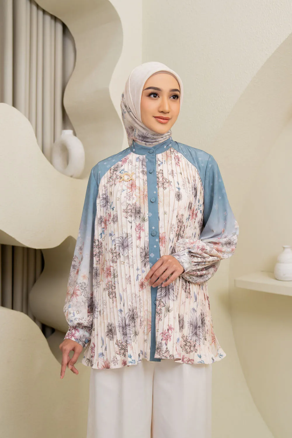 Muraya Shirt & Scarf Set Ivory Moss