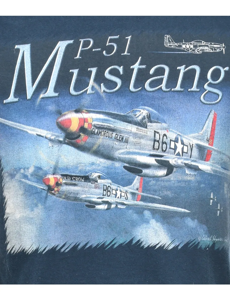Mustang Navy Printed T-shirt - M