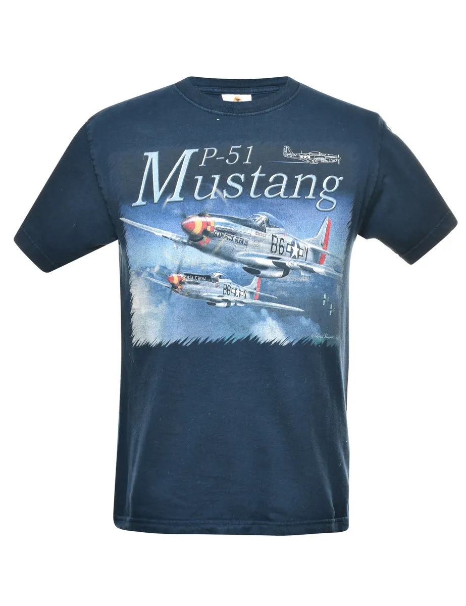 Mustang Navy Printed T-shirt - M