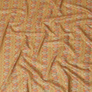 Mustard synthetic silk fabric with same tone embroidery having multicolor print and sequins in stripe design-D16422