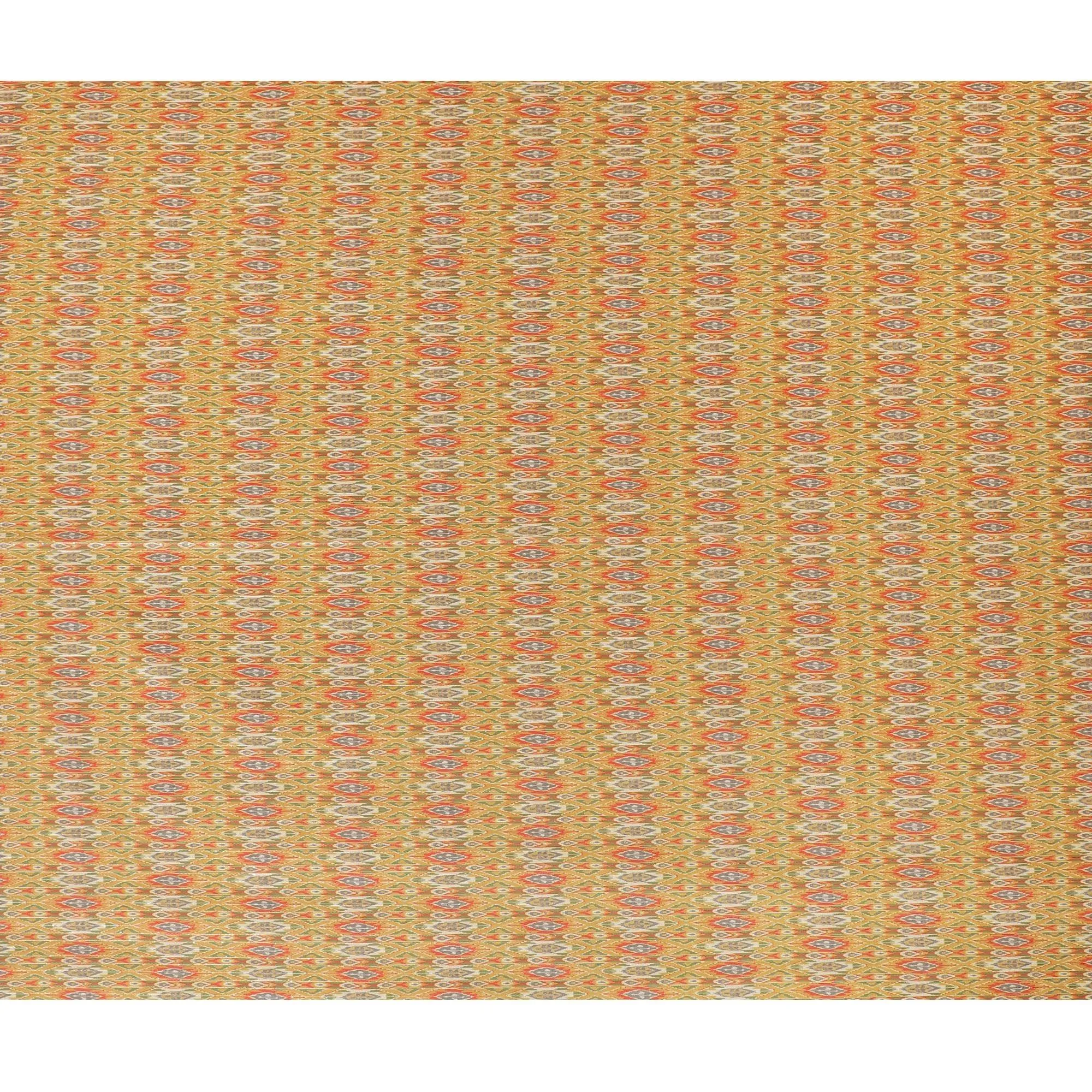 Mustard synthetic silk fabric with same tone embroidery having multicolor print and sequins in stripe design-D16422