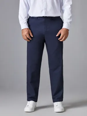 Navy Blue Solid Zipper Fly Suit Pants
