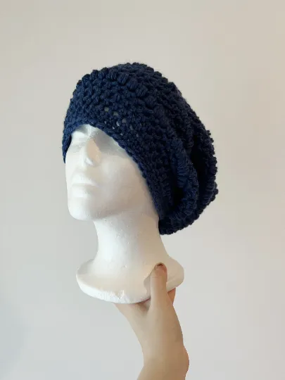 Navy crochet Slouchy Beanie | Crochet Beret | Slouchy Hat in dark blue | Knit beanie in blue purple | cozy winter beret hat