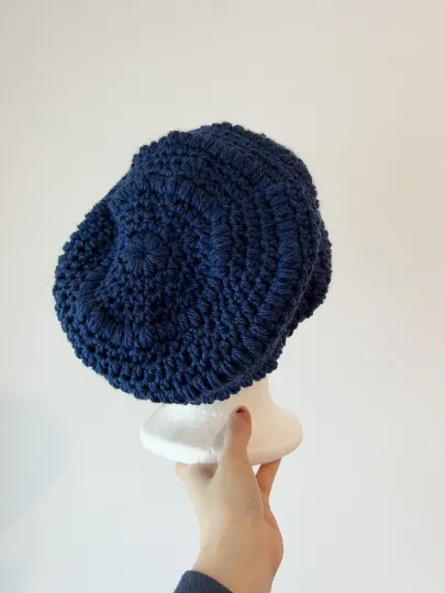 Navy crochet Slouchy Beanie | Crochet Beret | Slouchy Hat in dark blue | Knit beanie in blue purple | cozy winter beret hat