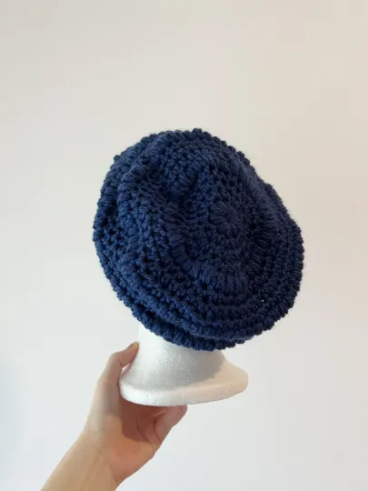 Navy crochet Slouchy Beanie | Crochet Beret | Slouchy Hat in dark blue | Knit beanie in blue purple | cozy winter beret hat
