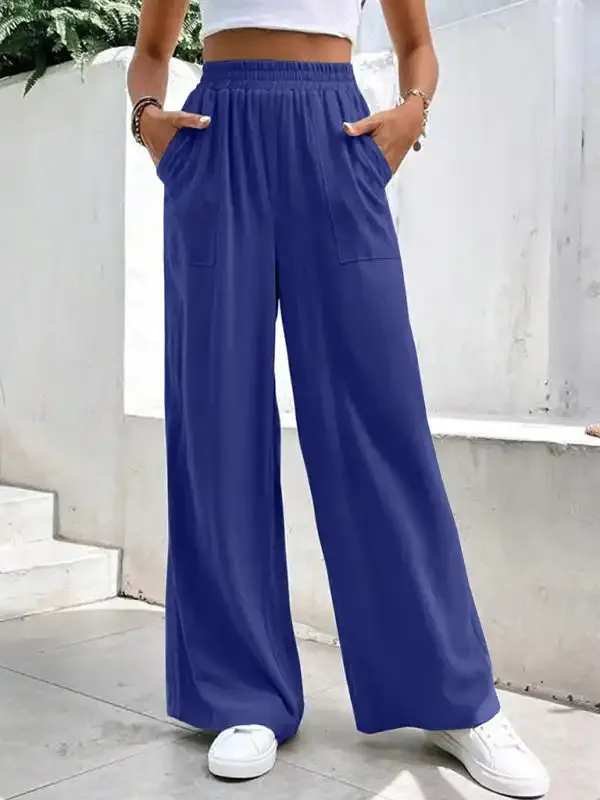 New women’s mid-waist straight pants, loose sports solid color pocket casual trousers