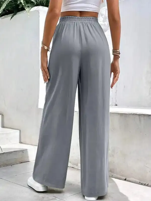 New women’s mid-waist straight pants, loose sports solid color pocket casual trousers