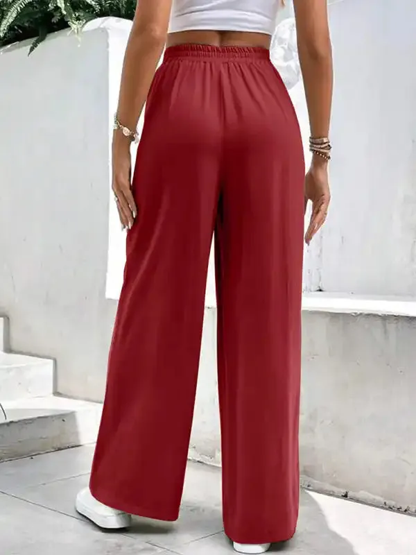New women’s mid-waist straight pants, loose sports solid color pocket casual trousers