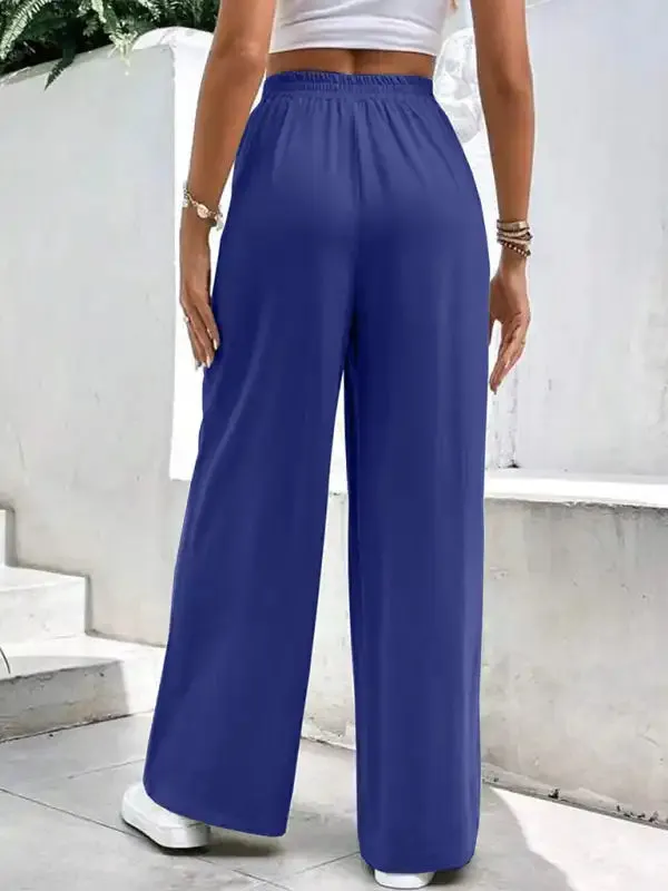 New women’s mid-waist straight pants, loose sports solid color pocket casual trousers