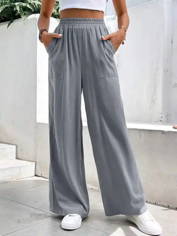 New women’s mid-waist straight pants, loose sports solid color pocket casual trousers