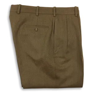 Olive Twill Plain Front Trousers